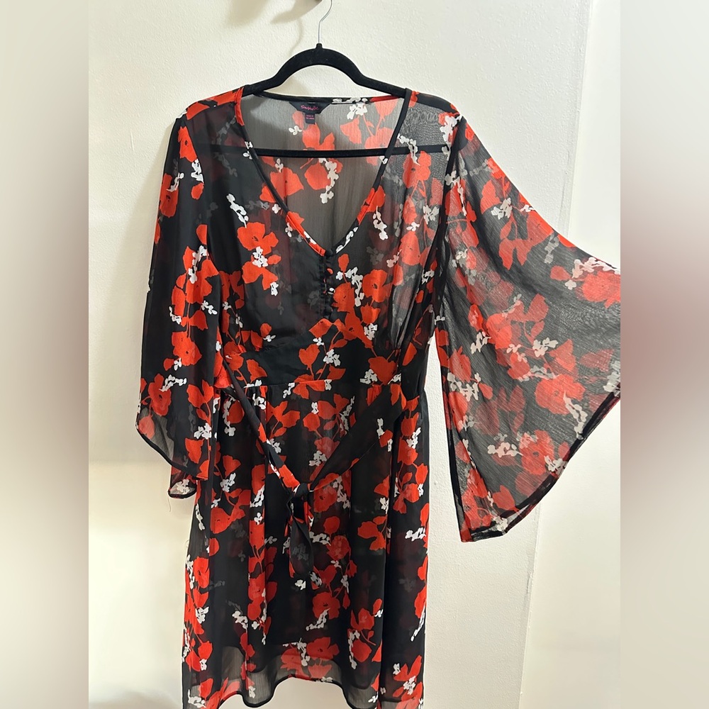 Simply Be Red and Black Floral Dress